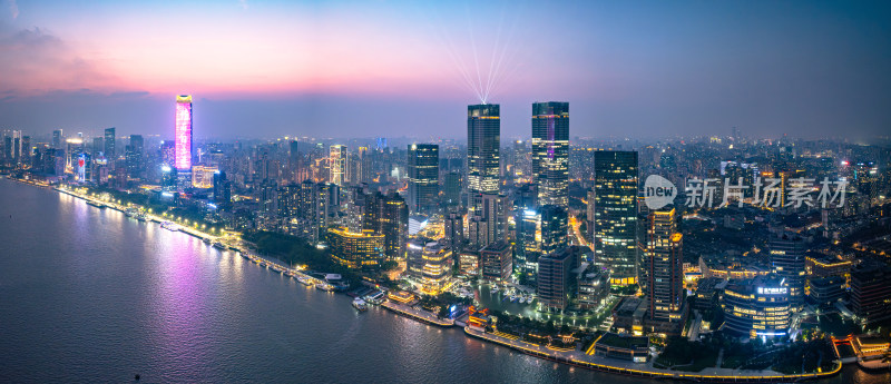 航拍上海陆家嘴高金融中心密集高楼群夜景