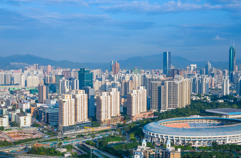 深圳笔架山顶看罗湖CBD城市高楼建筑全景