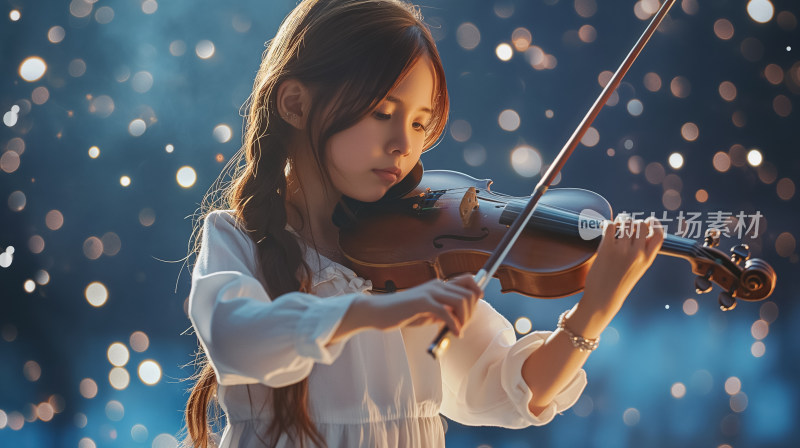 光影交错中的旋律小提琴少女在夜色中演奏