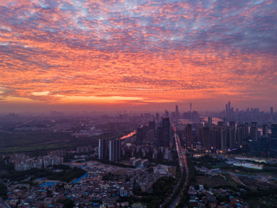 广州琶洲日落夜景航拍