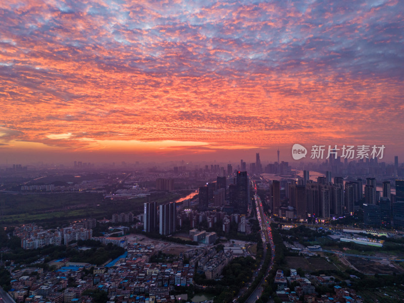 广州琶洲日落夜景航拍