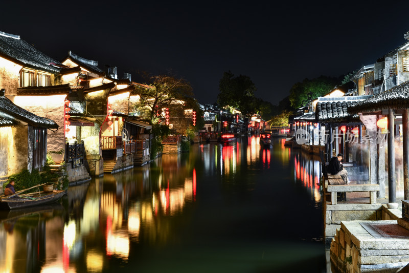 西塘古镇景区夜景，江南水乡