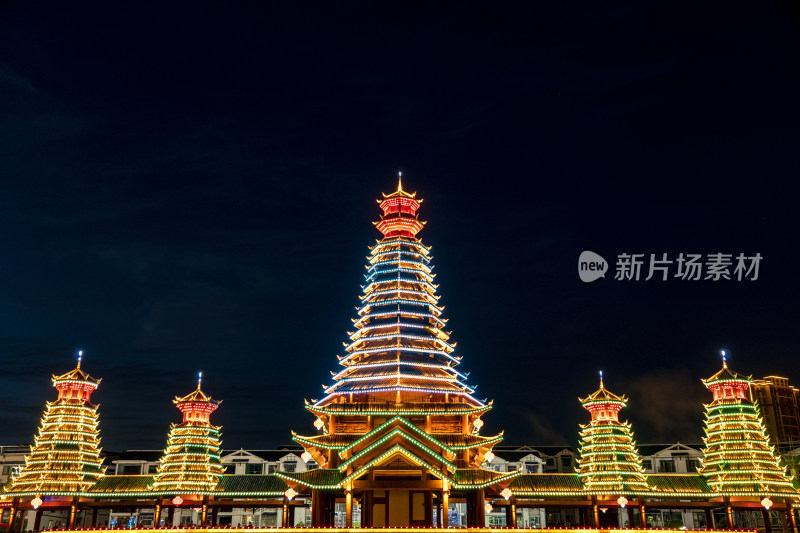 少数民族侗族苗族特色建筑风雨桥鼓楼