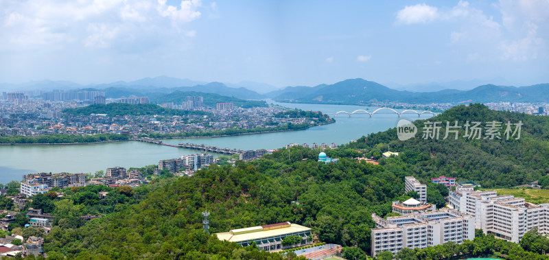 航拍夏季白天广东潮州韩江江景风光