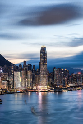 香港维多利亚港CBD中环日落夜景繁华都市