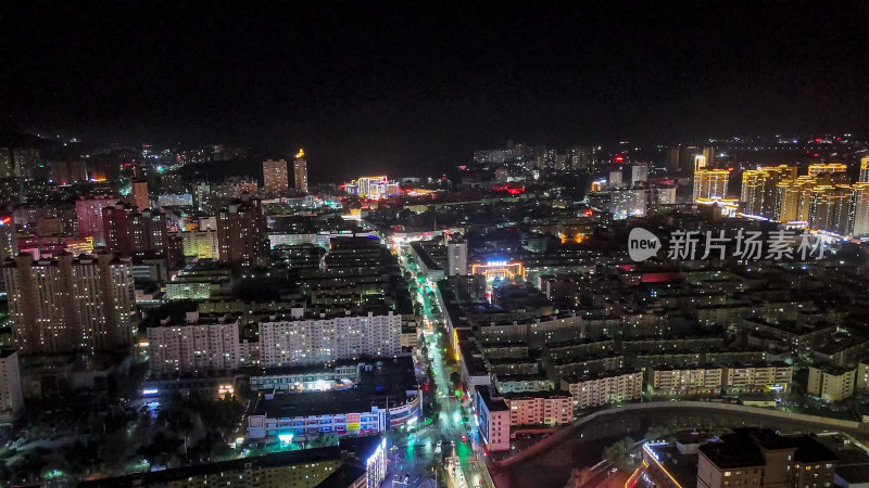 甘肃定西城市夜景灯光航拍图