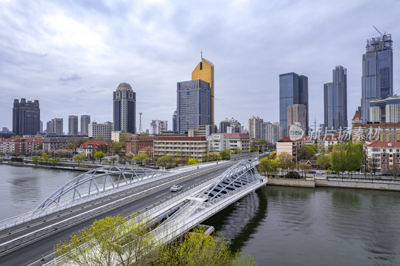 天津海河风景金阜桥城市建筑风光航拍