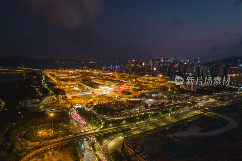 深圳湾口岸夜景航拍图