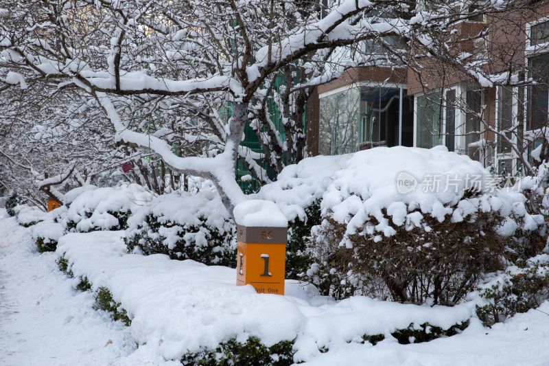 大雪后小区屋外厚厚的积雪雪景