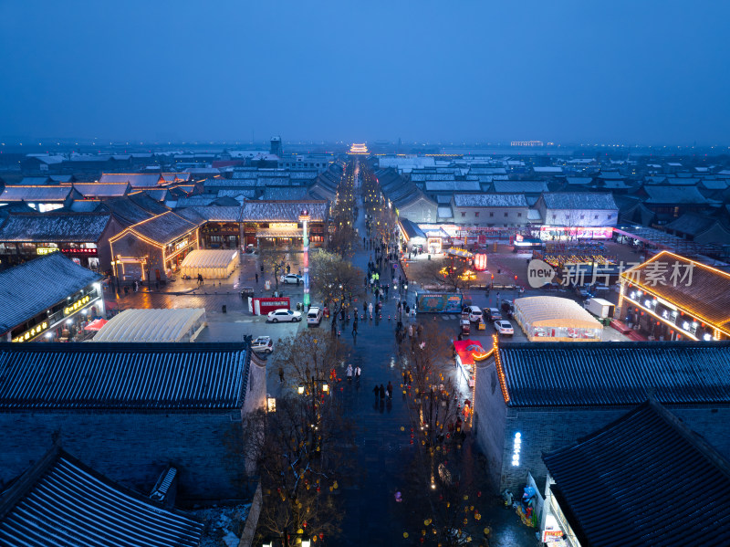 河南商丘古城雪景夜景航拍