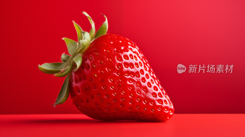 一颗鲜艳的草莓在红色背景前显得格外突出