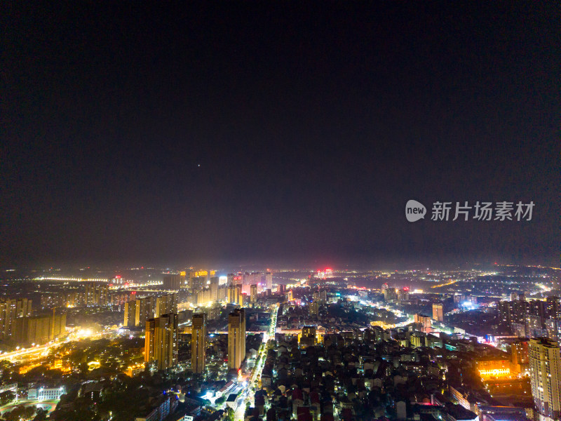 航拍黄梅县城夜景