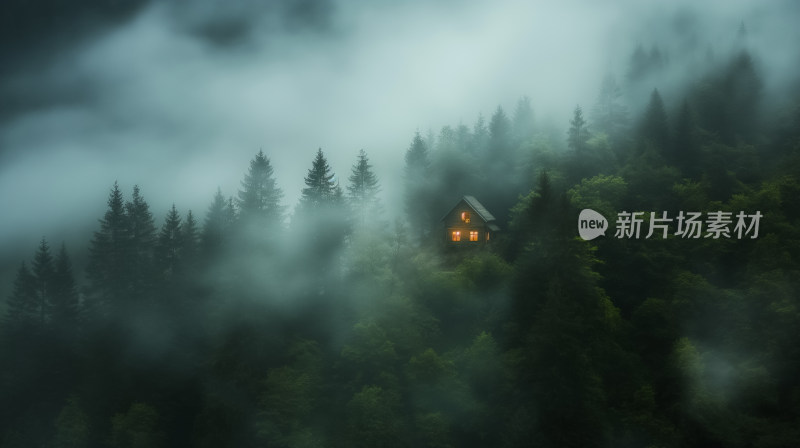 雾中小屋：森林深处的温暖灯火