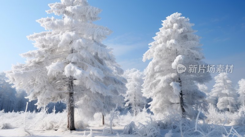 冬季雪山林中被冰雪覆盖着的树