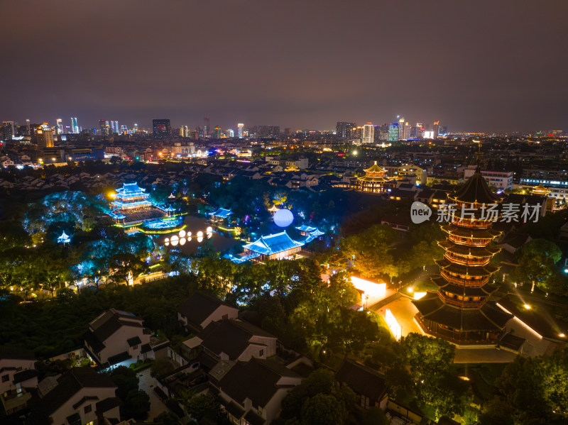 航拍苏州盘门景区中秋灯会夜景