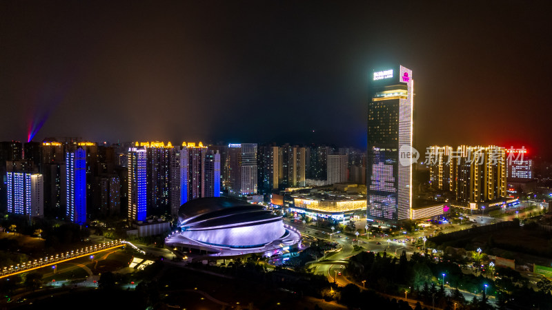 宝鸡国金中心大剧院夜景航拍图