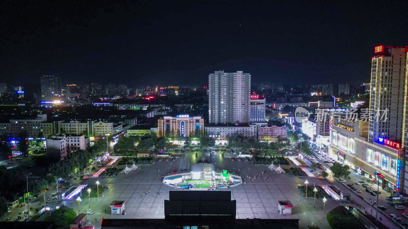 航拍河南周口五一文化广场夜景