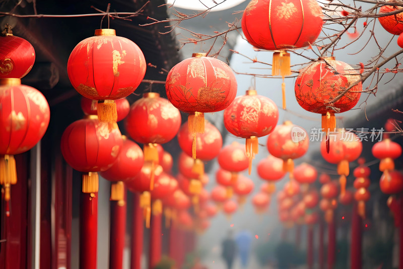 新年喜庆背景灯笼花朵