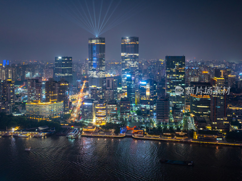 航拍上海陆家嘴高金融中心密集高楼群夜景