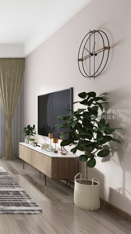 现代风格住宅空间内部客厅电视机背景墙