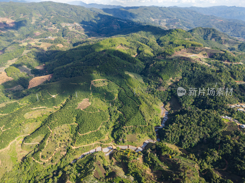 航拍绿意盎然的山脉和层层梯田