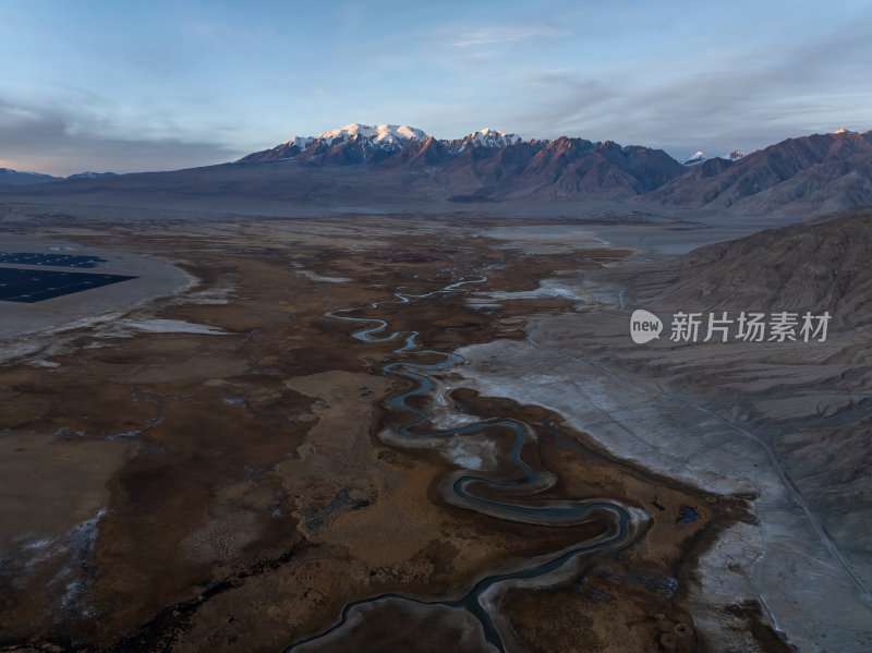 新疆喀什塔县帕米尔高原塔合曼湿地河道航拍