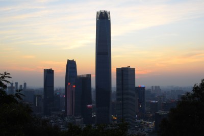 东莞天际线cbd城市高楼黄昏夜景