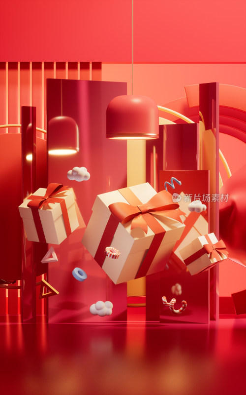 礼物盒与创意背景3D渲染
