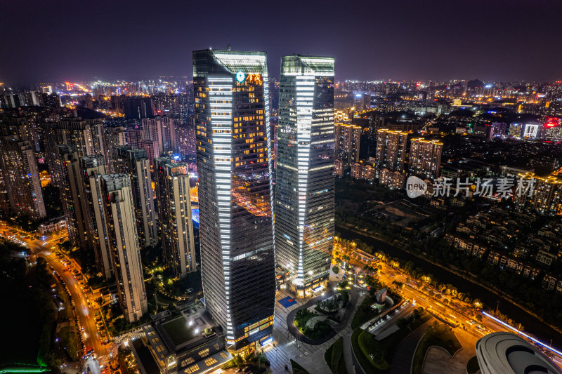 航拍长沙城市夜景风光