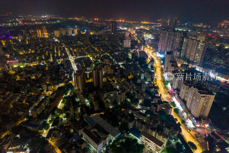 广西钦州城市夜景灯光航拍摄影图