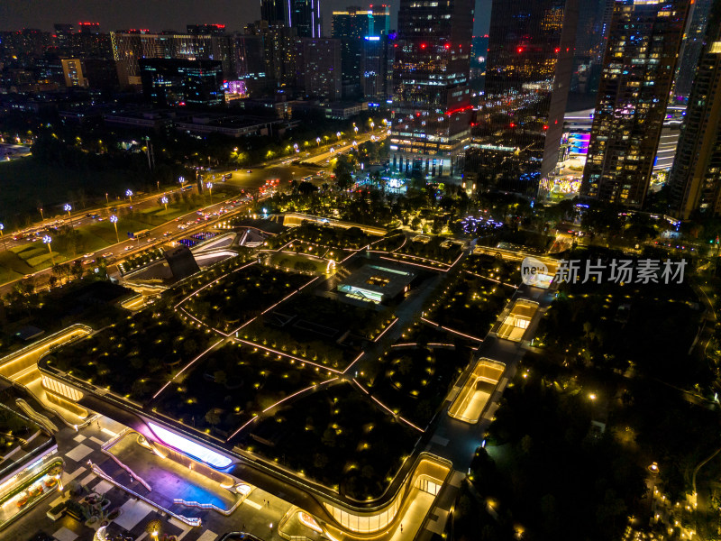 成都环球中心周边建筑夜景航拍图