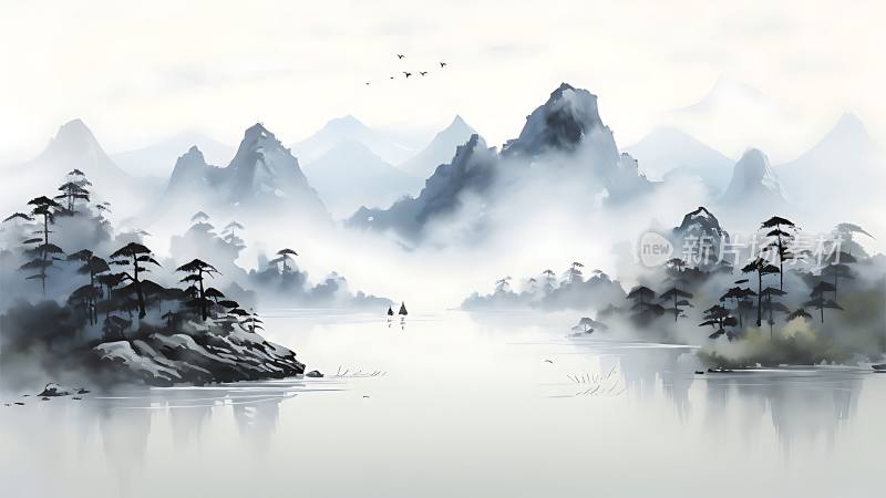 中国风古风水墨风格山水画