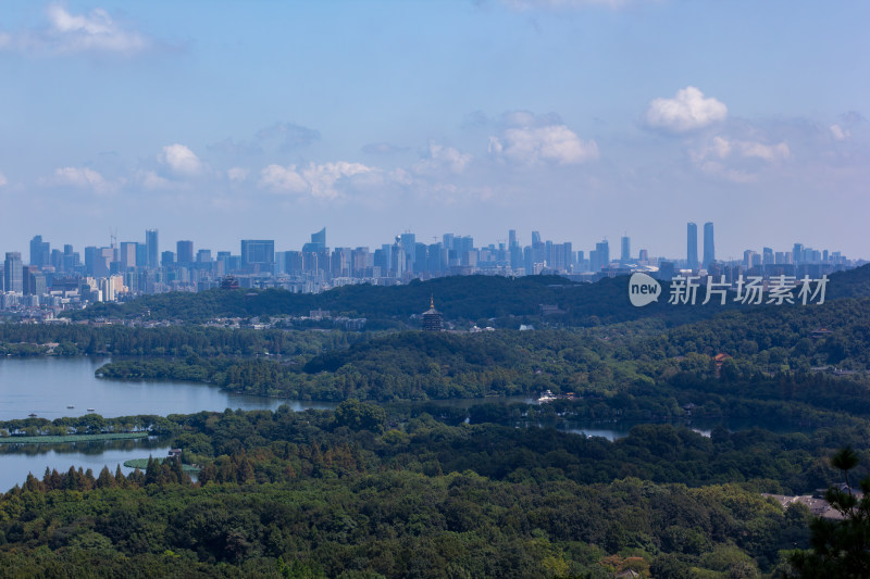 杭州三台阁远眺杭州西湖全景自然风光