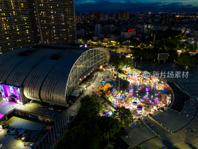 玉林晚霞夜景航拍图