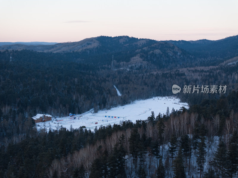 航拍4A景区五营国家森林公园雪场