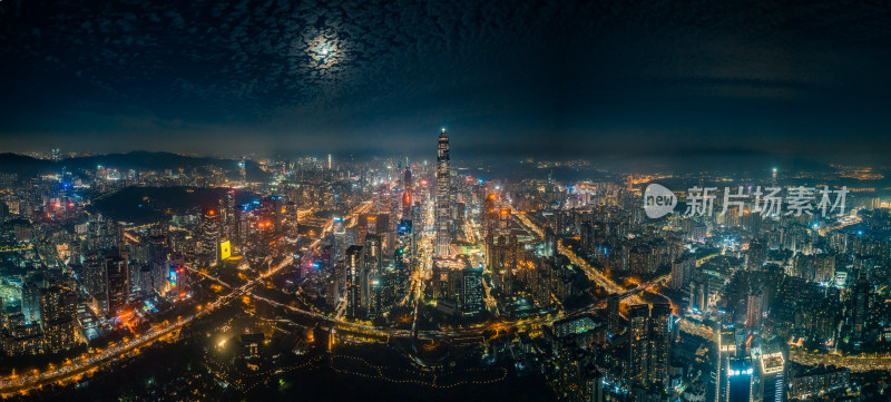 中国深圳城市建筑夜景航拍全景