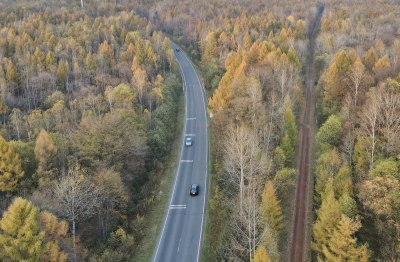 长白山 ，秋天，林间公路航拍