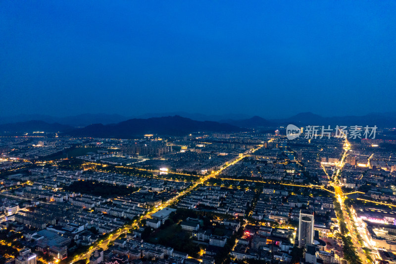 绍兴城市夜景航拍图