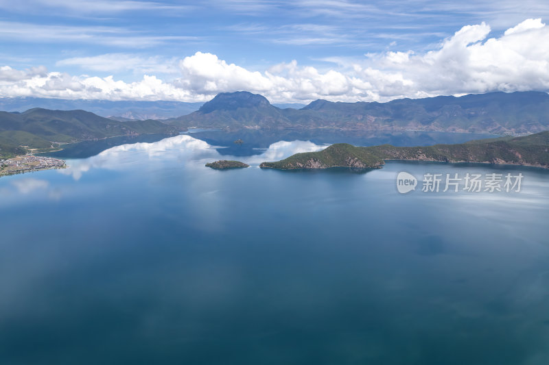 云南丽江泸沽湖摩梭族美景高空航拍