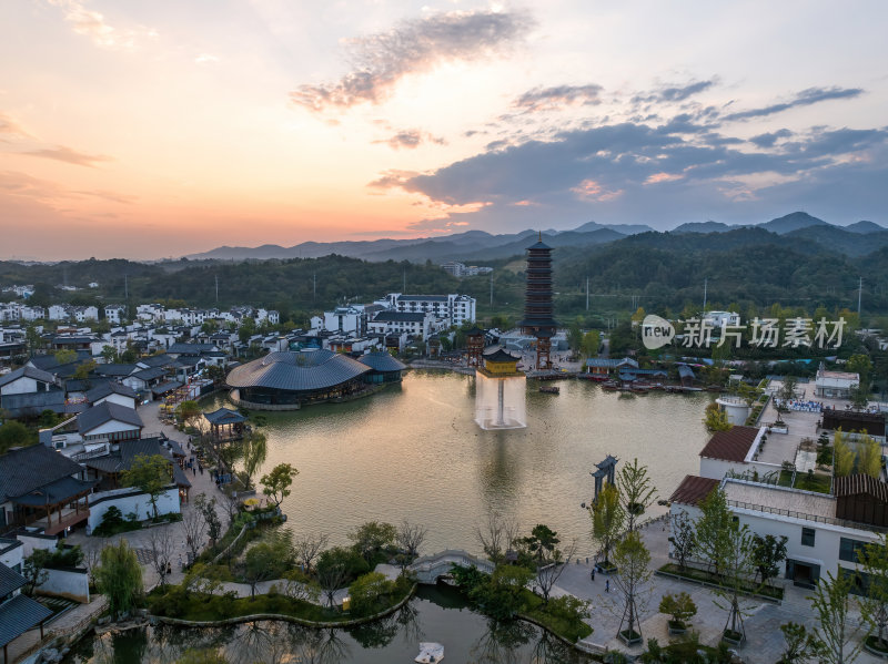 江西上饶网红景点婺女洲日落夜景航拍