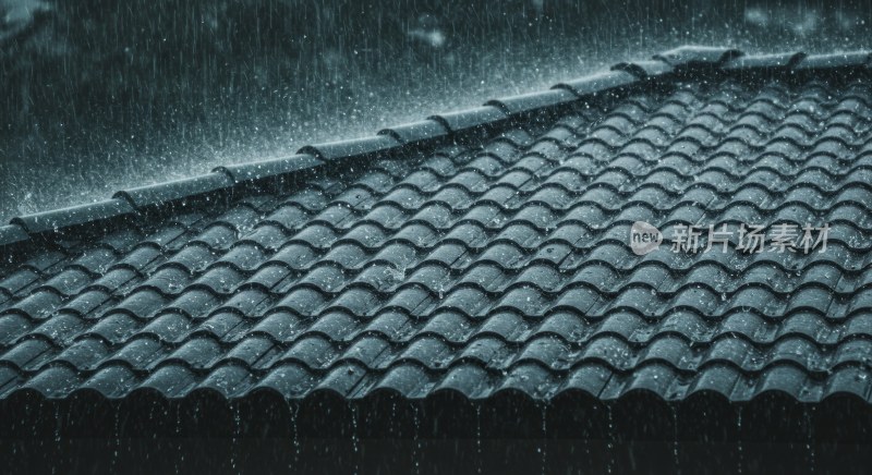 雨中传统古建筑屋顶景象