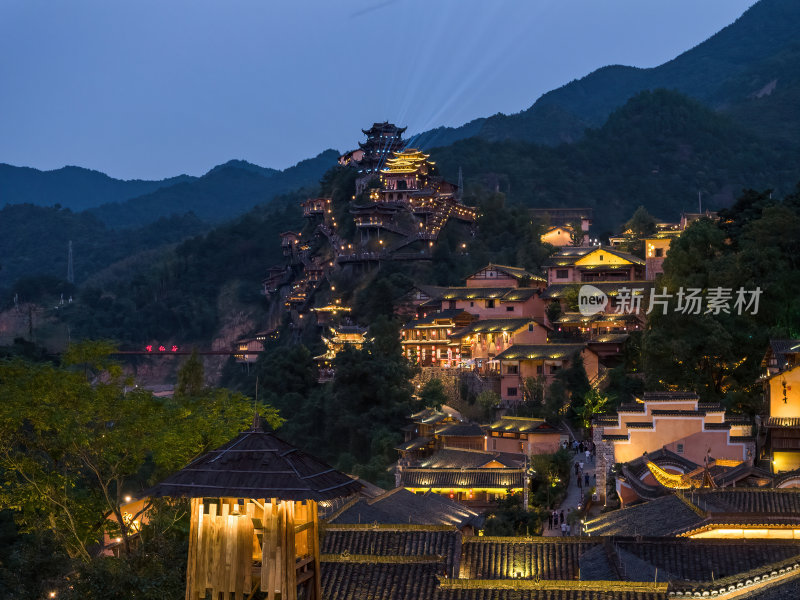 江西上饶网红景点望仙谷日出蓝调灯光航拍