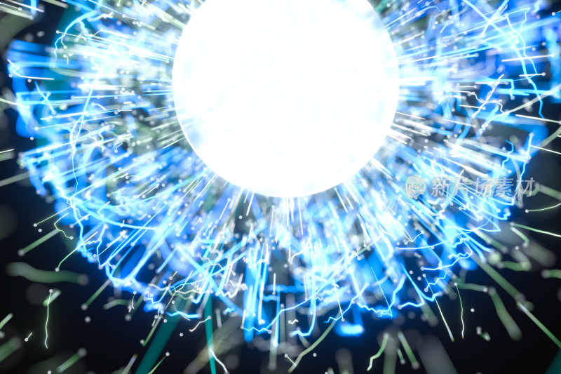 球形蓝色火花能量球 三维渲染