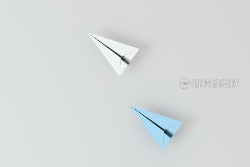 两个不同颜色的纸飞机 3D渲染