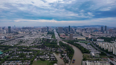 江苏苏州京杭大运河姑苏寒山寺航拍图