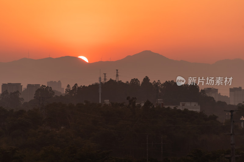 日落 晚霞 城市剪影