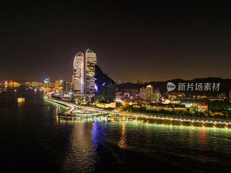 厦门城市夜景灯光航拍图