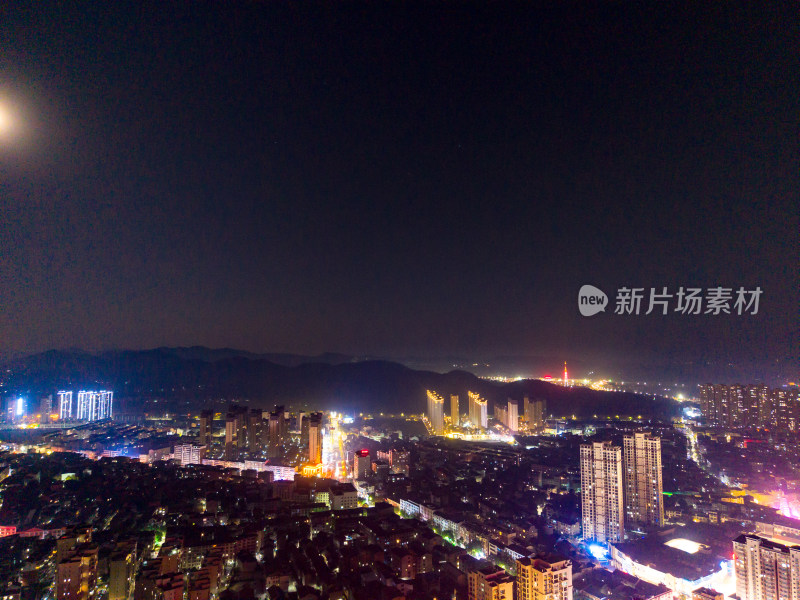 航拍黄梅县城夜景