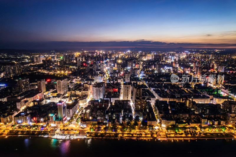 湖南衡阳湘江风光带夏天航拍夜景