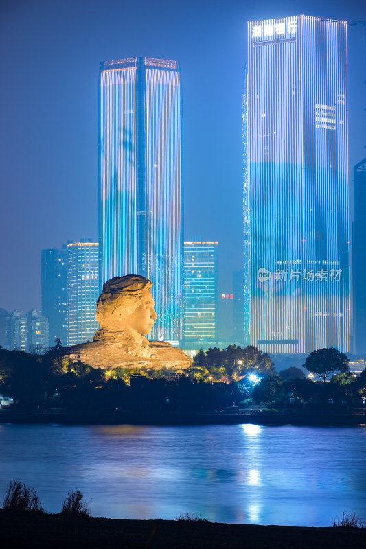 长沙橘子洲头夜景城市风光